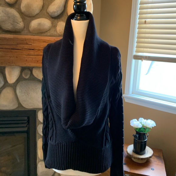 Cotton Cable-knit Sweater w/large Cowl Neck - Picture 6 of 9